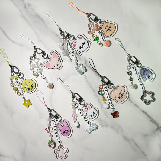 SKZ Acrylic Beaded Bias Keychain Lightstick Phone Charms